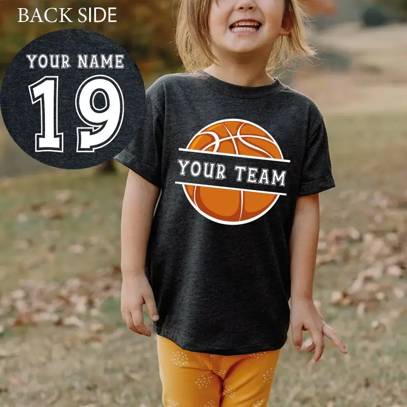 

Custom Team Name and Number Two Sided Basketball Team Shirt Matching Family Outfits Youth Basketball Tee Birthday Basketball