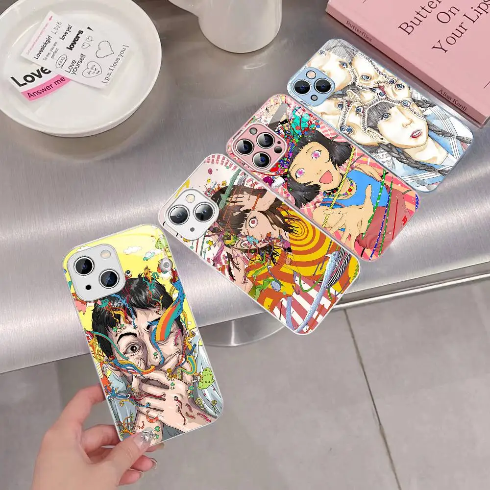Shintaro Kago حافظة هاتف رعب من الزجاج المقسى لهاتف آيفون 14 13 12 11 Pro Mini XS MAX 14 Plus X XS XR