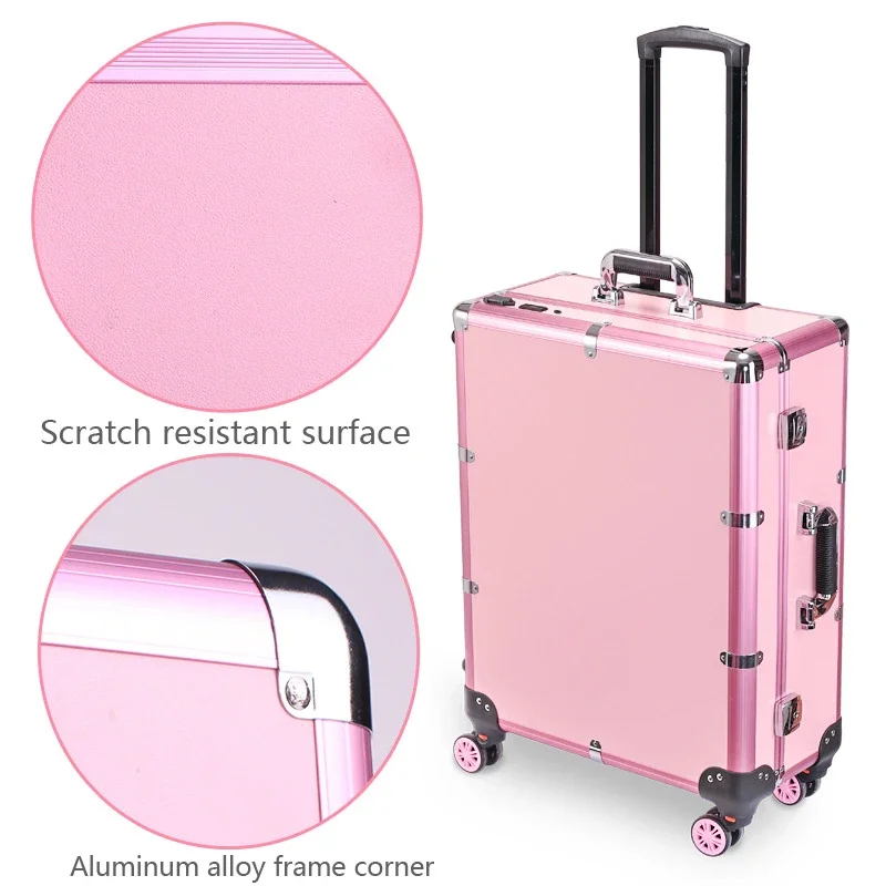 Travel folding cosmetic trolley case, professional makeup table with LED mirror,trolley cosmetic luggage,rolling luggage case