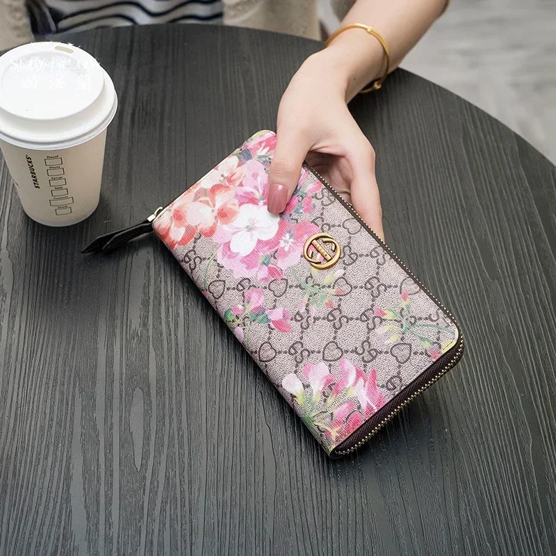 Women\'s Long PVC Luxury Wallet Large-capacity Purse Fashion Phone Handbag Card Holder Zipper Flower-printed Clutch 8Z