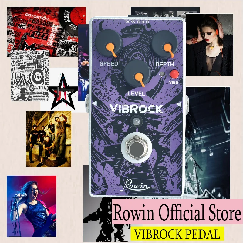 

Rowin RE-02 Vibrock Chorus&Tremolo Guitar Multi-Effect Pedal True Bypass Working On Both DC 9V Adaper & Battery For Outdoor Play