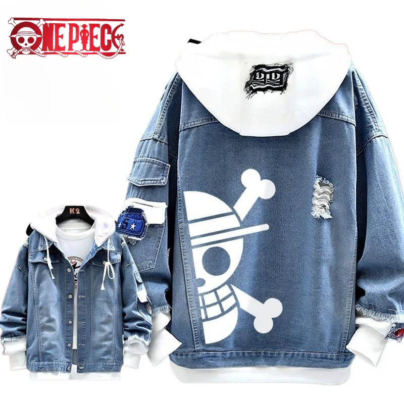 Einteilige Cartoon-Jeansjacke, kreative Persönlichkeit, Jungen, Mädchen, Paare, Frühling und Herbst, mit Kapuze, gefälschte zweiteilige Jacke, Top-Geschenk