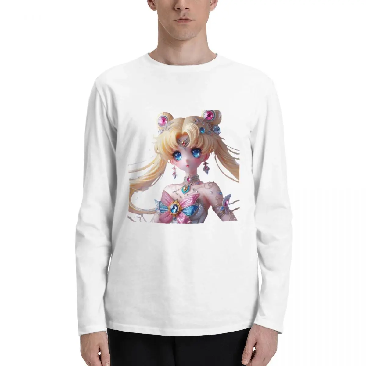 Rhinestone_Magical_Girl Men's Long Sleeve Cotton T-Shirt - Soft, Breathable, and Perfect for Casual and Layered Outfits