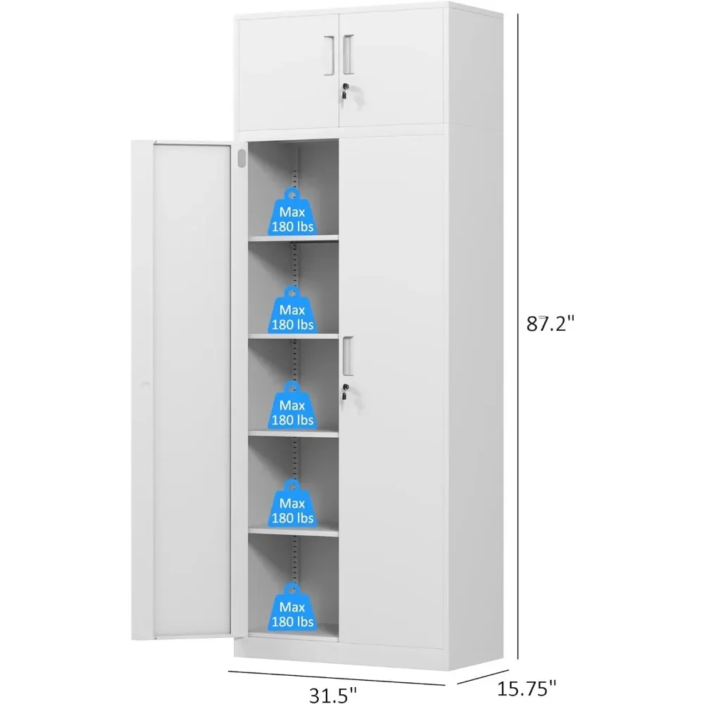 Armoire de rangement en métal avec portes verrouillables, armoires en acier verrouillables, très hautes, 4 étagères réglables, 87.2 po, maison