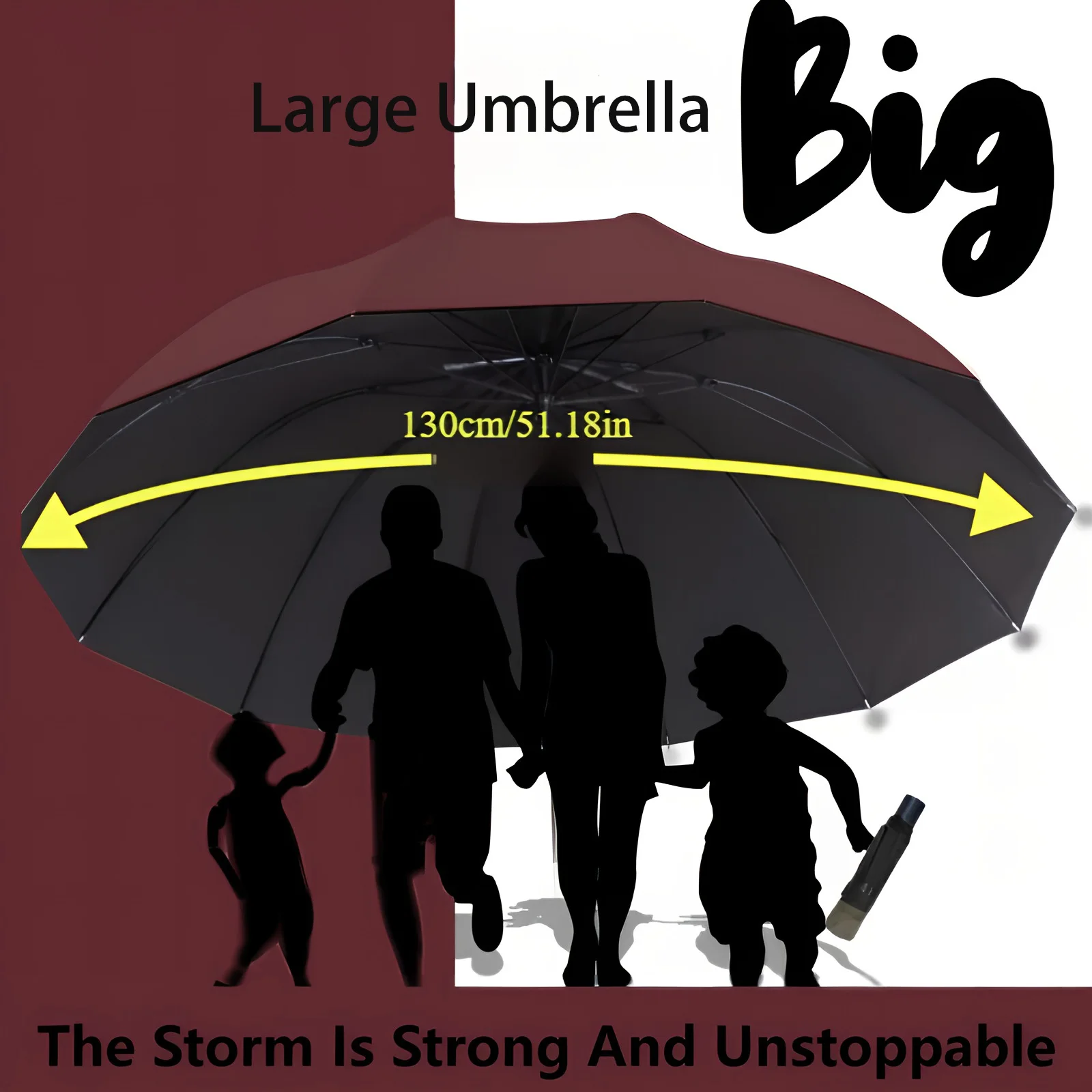 130cm Extra large triple fold rain and rain umbrella Effective rain protection Effective wind resistance UV resistance