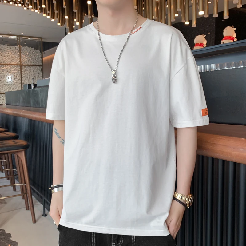 Summer Pure Cotton Short-sleeved T-shirt Casual Hong Kong Style Literary Five-point Sleeve Loose Korean Version Half-sleeved