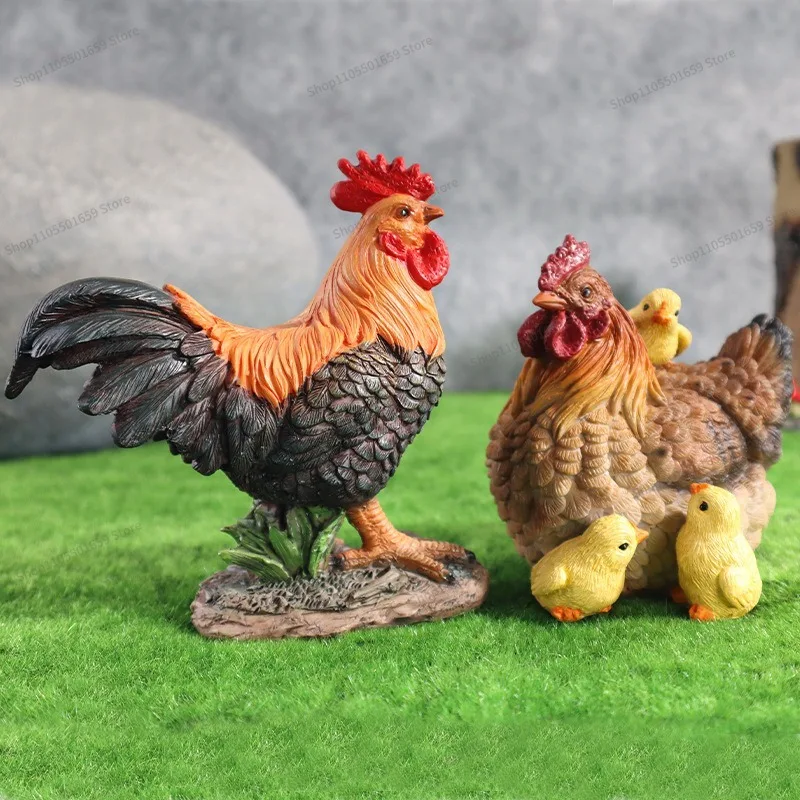 For Pastoral Big Rooster Art Garden Courtyard Micro-landscape Landscaping with Three Chicks and Hens