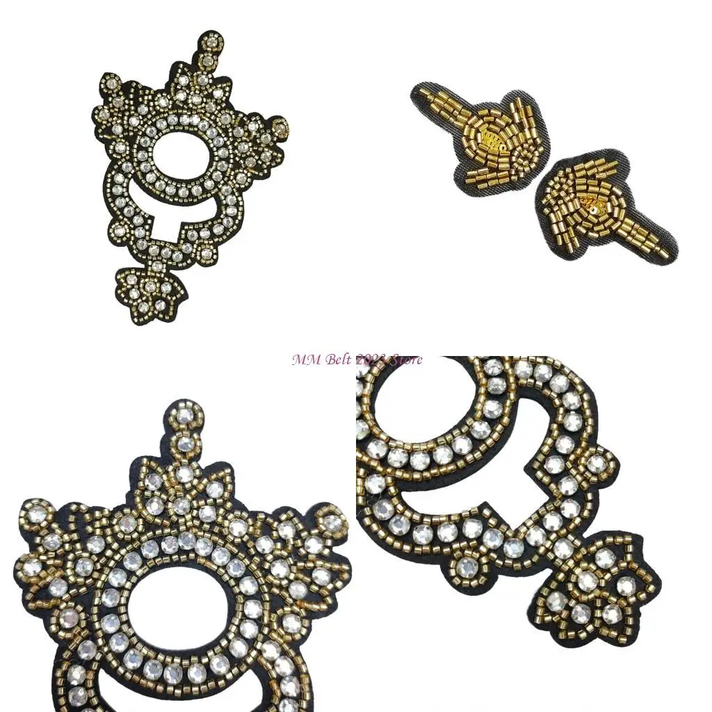

49ME Unique Beadwork Neck Applique Fabric Patches Sewing On Decors for Adding Charm to Daily Outfit and Theme Parties