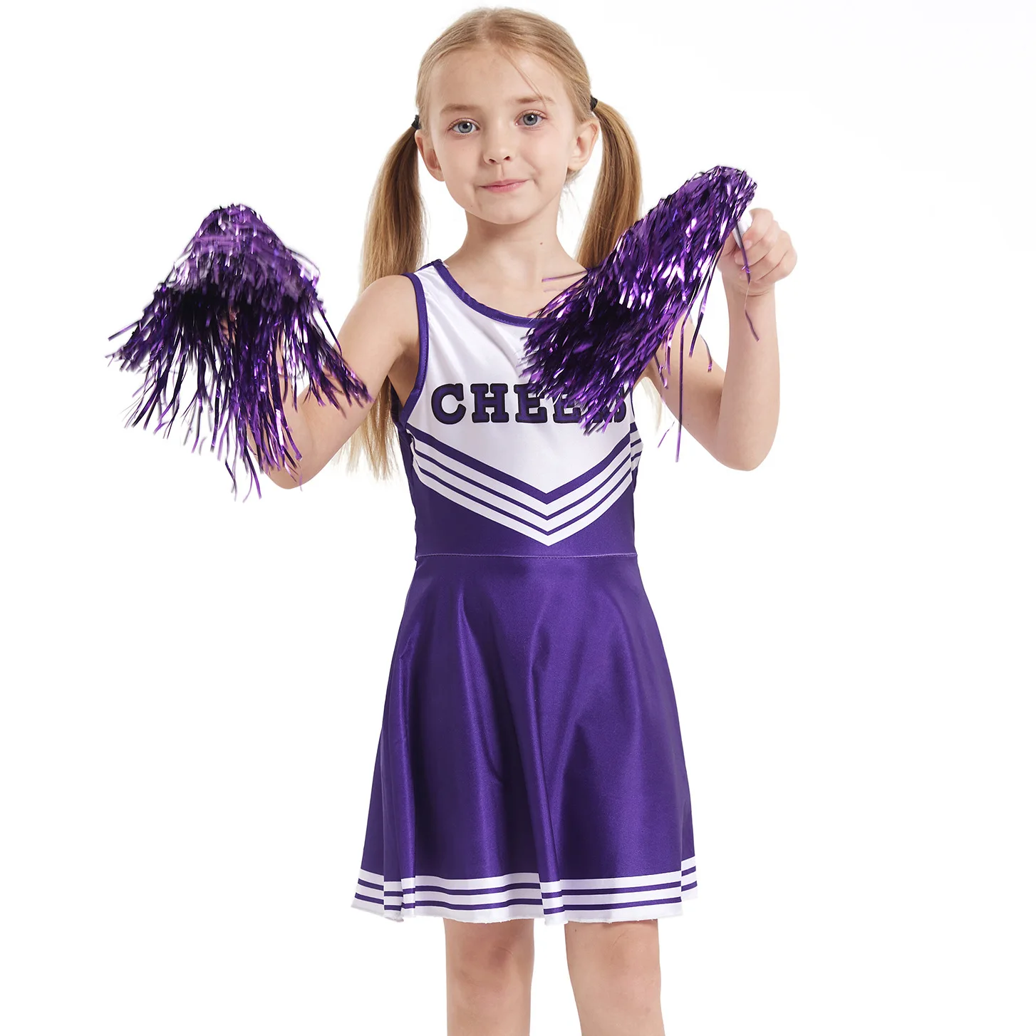 Escola Meninas Cheerleading Dança Traje Vestido Ginástica Cosplay Uniforme Carnaval Festa Halloween Traje para Crianças Pompom + Sock