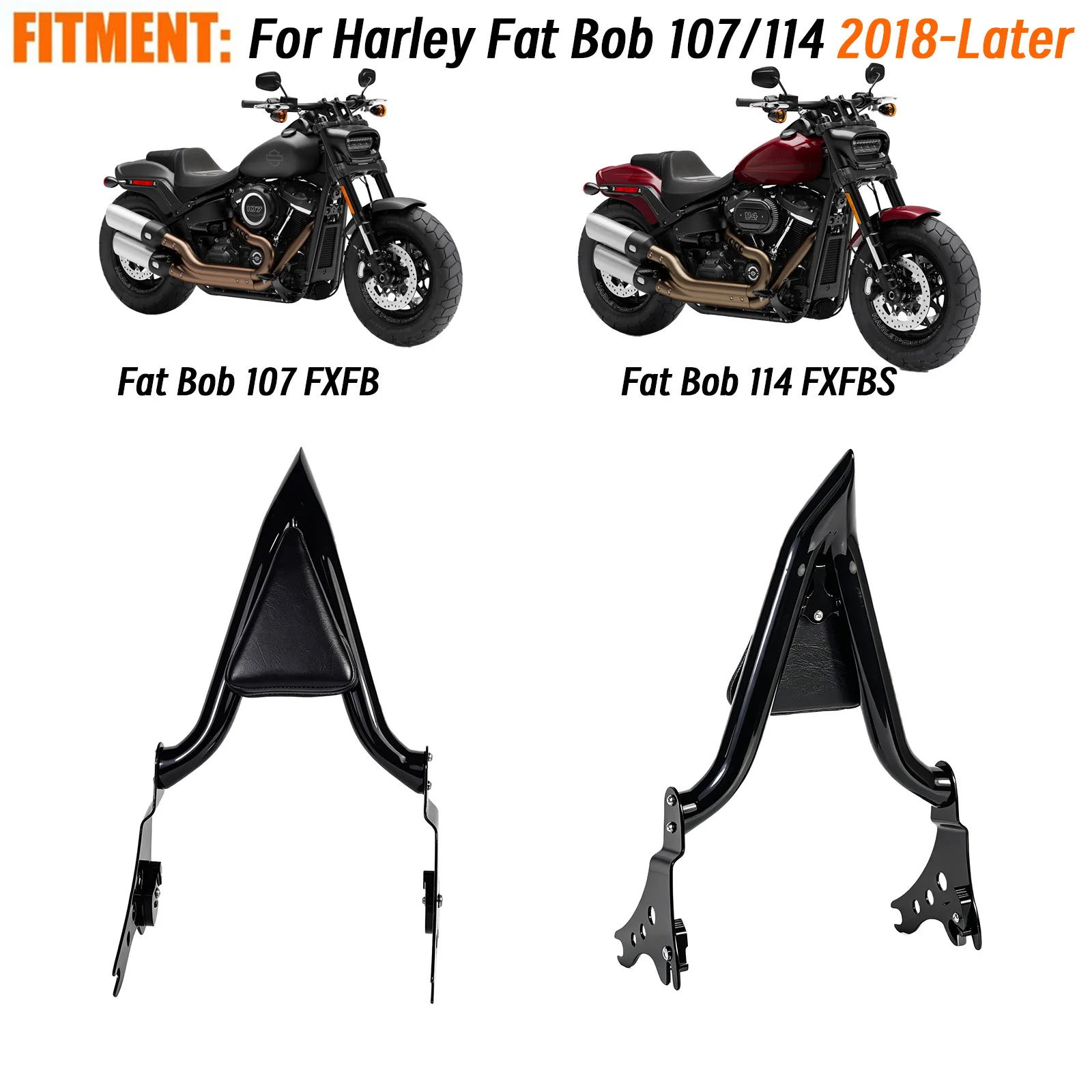 Motorcycle Backrest Sissy Bar & Luggage Rack For Harley Softail Fat Bob 114 Fat Bob 107 2018-2026 Passenger Back Rest Sissybar
