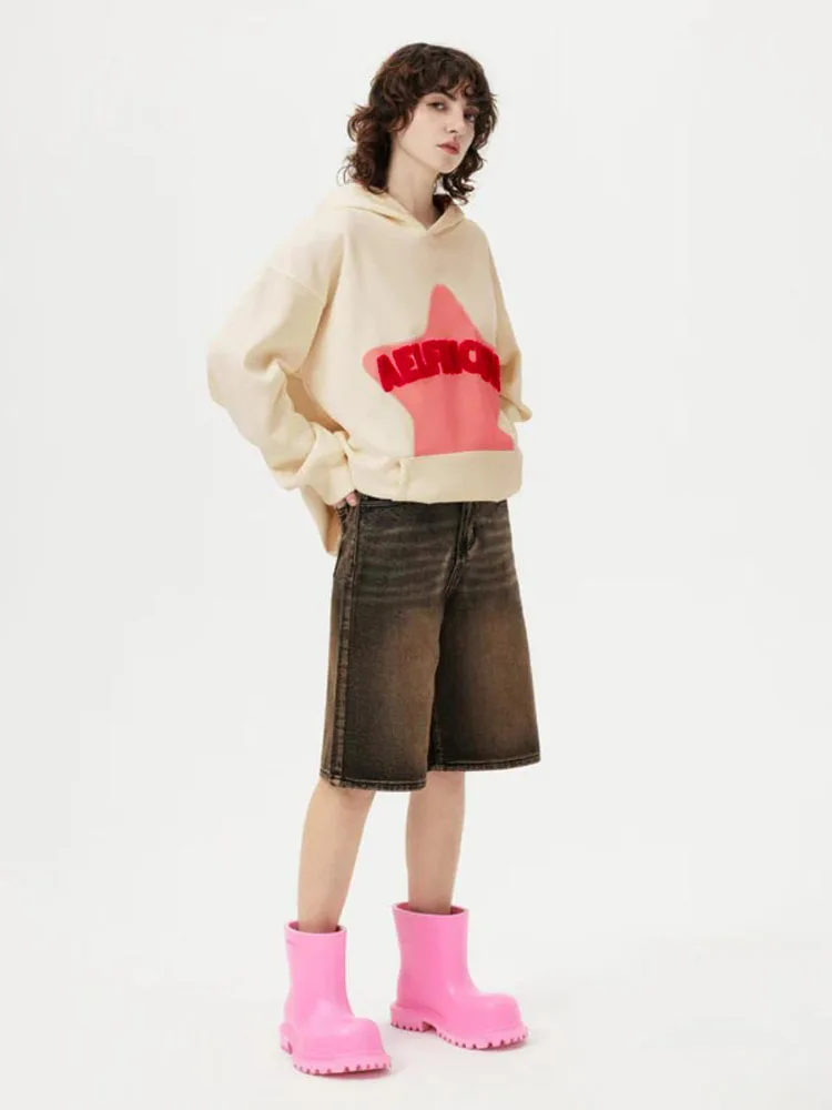 الأمريكية الرجعية المطرزة ستار هوديس المرأة الخريف الشتاء فضفاضة طويلة الأكمام البلوز الهيب هوب البلوز الشارع الشهير هود القمصان