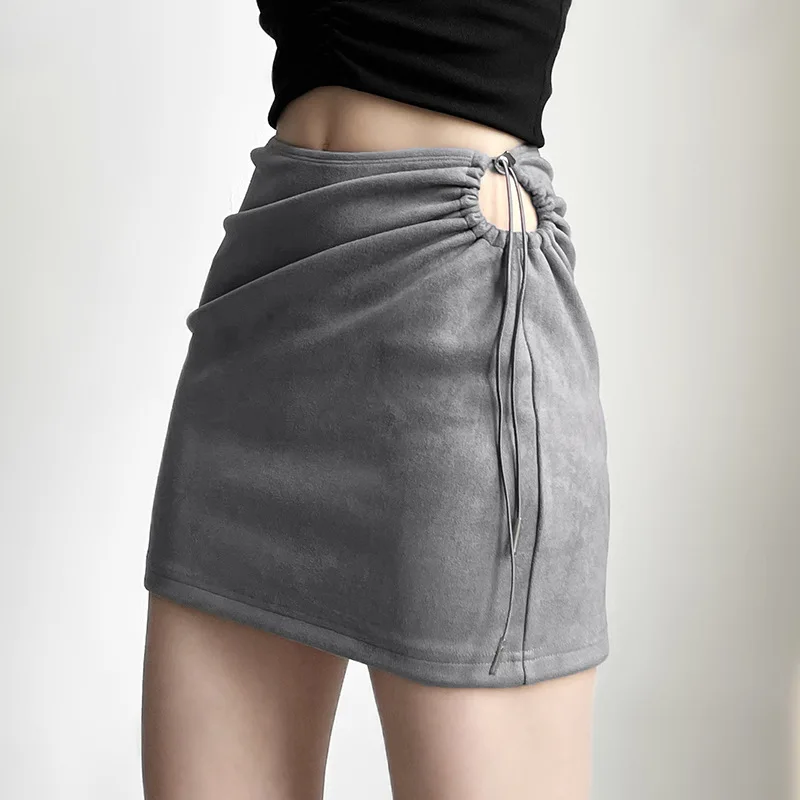 2025 Summer New Women's Clothing Solid Color Slim-fit Street Fashion High-waisted Hip-wrapped Drawstring Skirt