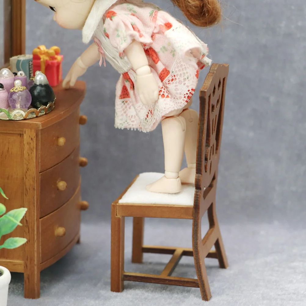 1:12 Scale Miniature Study Chair For Diy Mini House Room Box Decoration Small Office Chair Crafts Furniture Pretend Play