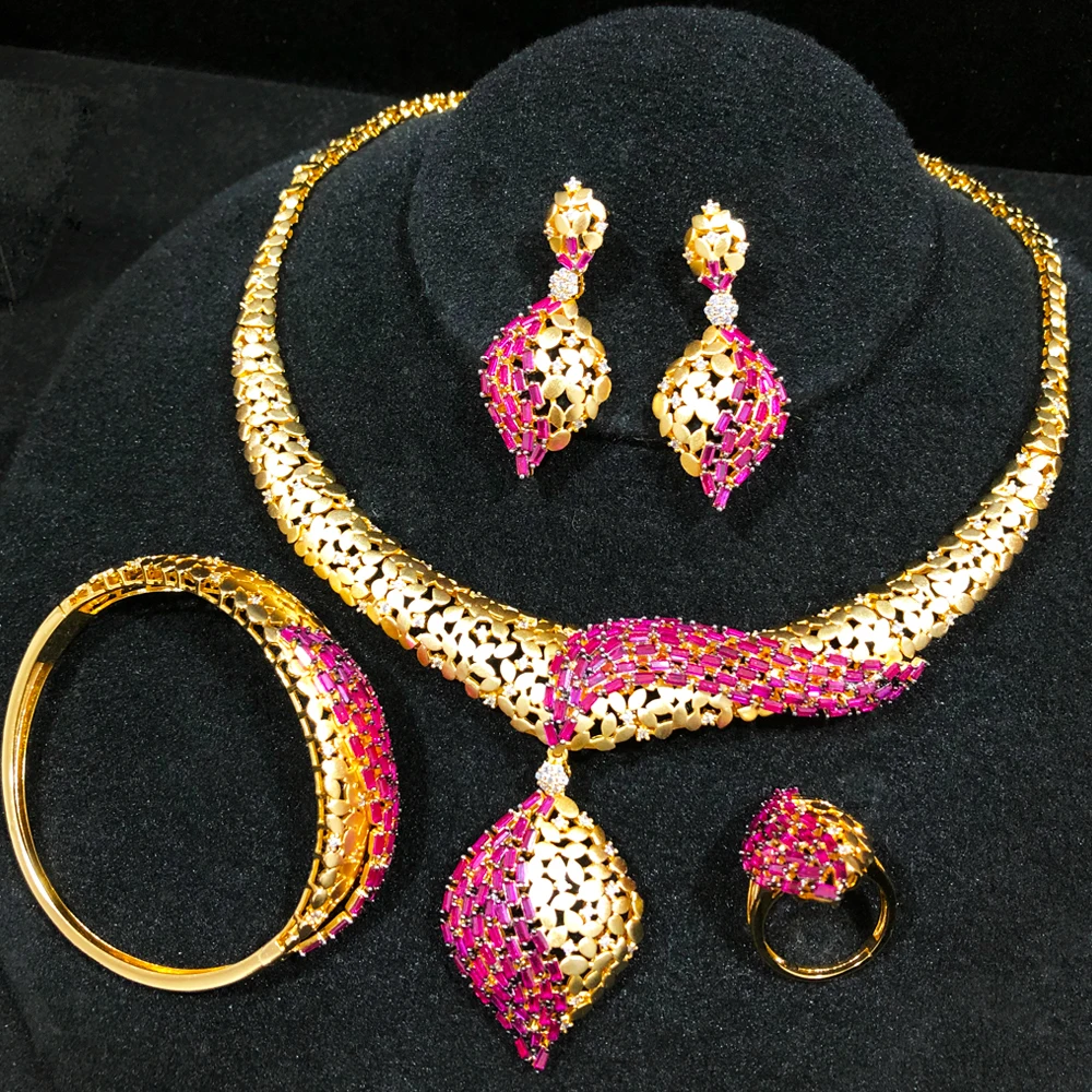 

GODKI BIG Fashion 4PCS Luxury FLower African Jewelry Set For Women Wedding Party Cubic Zirconia Dubai Bridal Jewelry Indian 2020