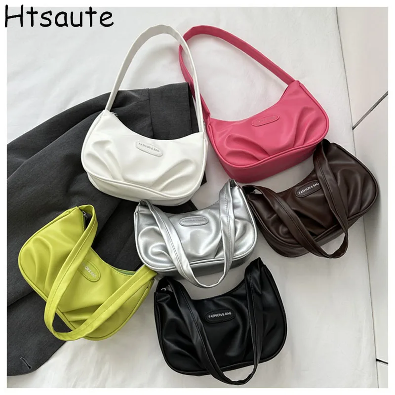 

Винтажные дамские сумочки, однотонный саквояж на плечо из искусственной кожи, повседневные женские сумки-Хобо, дамские сумочки