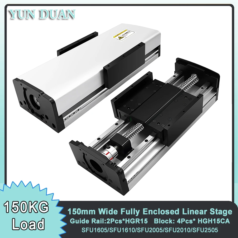 150KG Load Heavy Duty Linear Guide Stage 150mm Wide CNC Fully Enclosed Linear Module Ball Screw Sliding Table 4*HGH15CA
