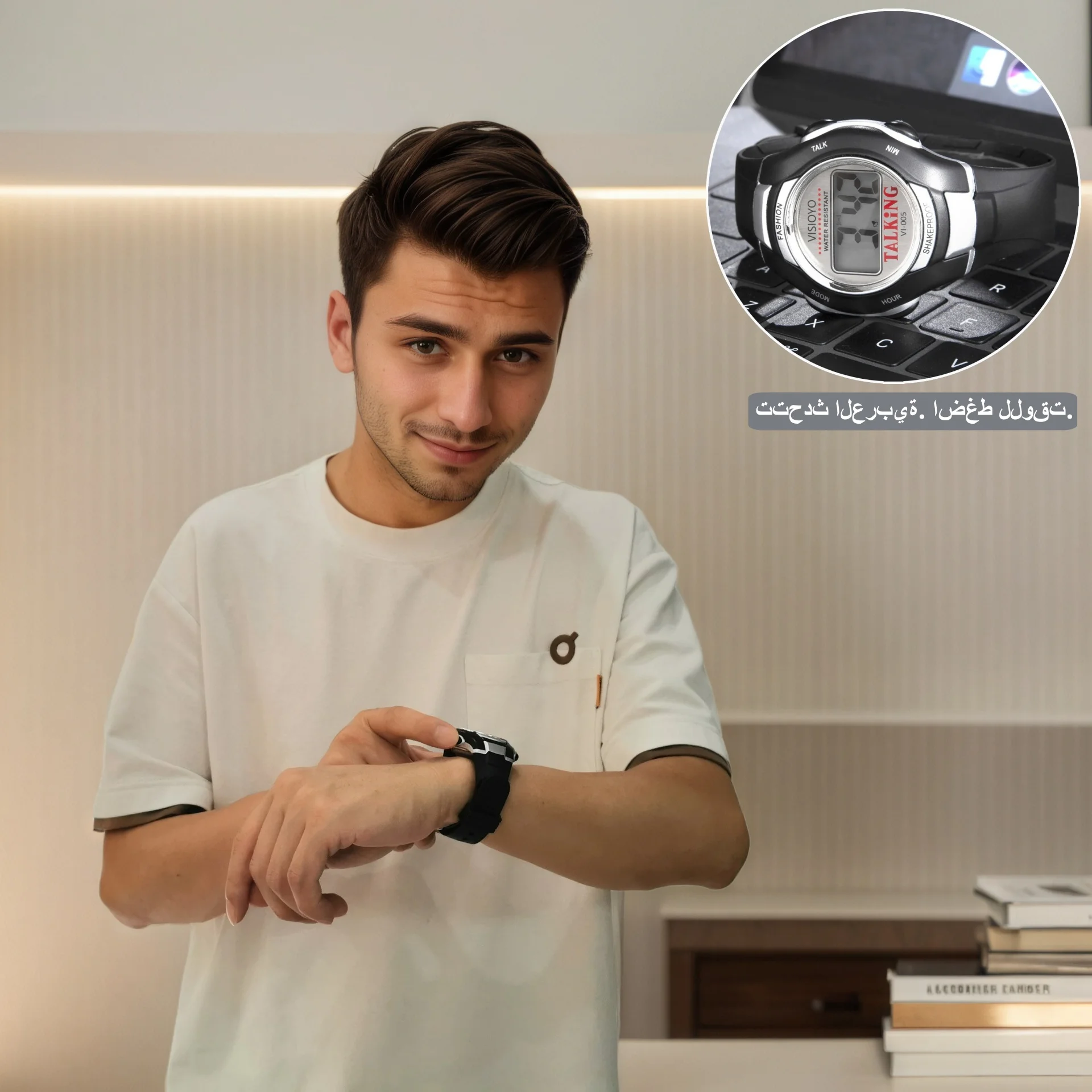 ساعة ناطقة عربية للمكفوفين وضعاف البصر - ساعة إعلان صوتي مع وقت/منبه منطوق، أزرار كبيرة وتشغيل بنزر واحد - مثالية لكبار السن ومستخدمي ضعف البصر VI-005(TA)