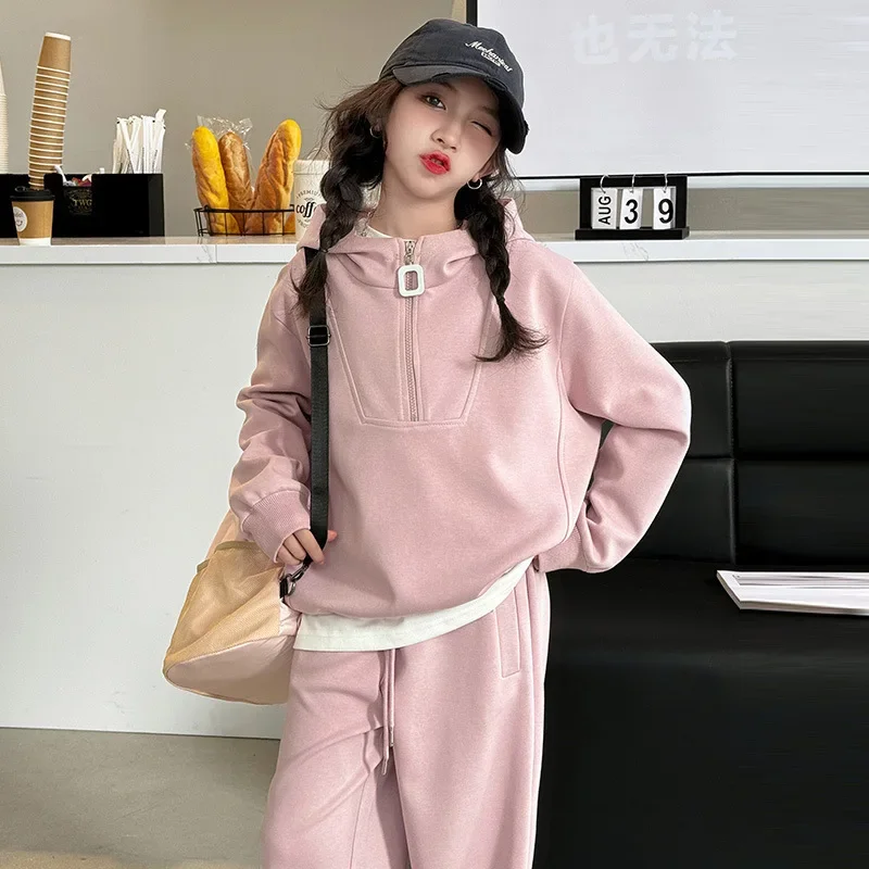 Baby Girl Clothes Suit Children and Girls Spring and Autumn Suits 2024 New Children Knit Hoodie Casual Pants Two-piece Set