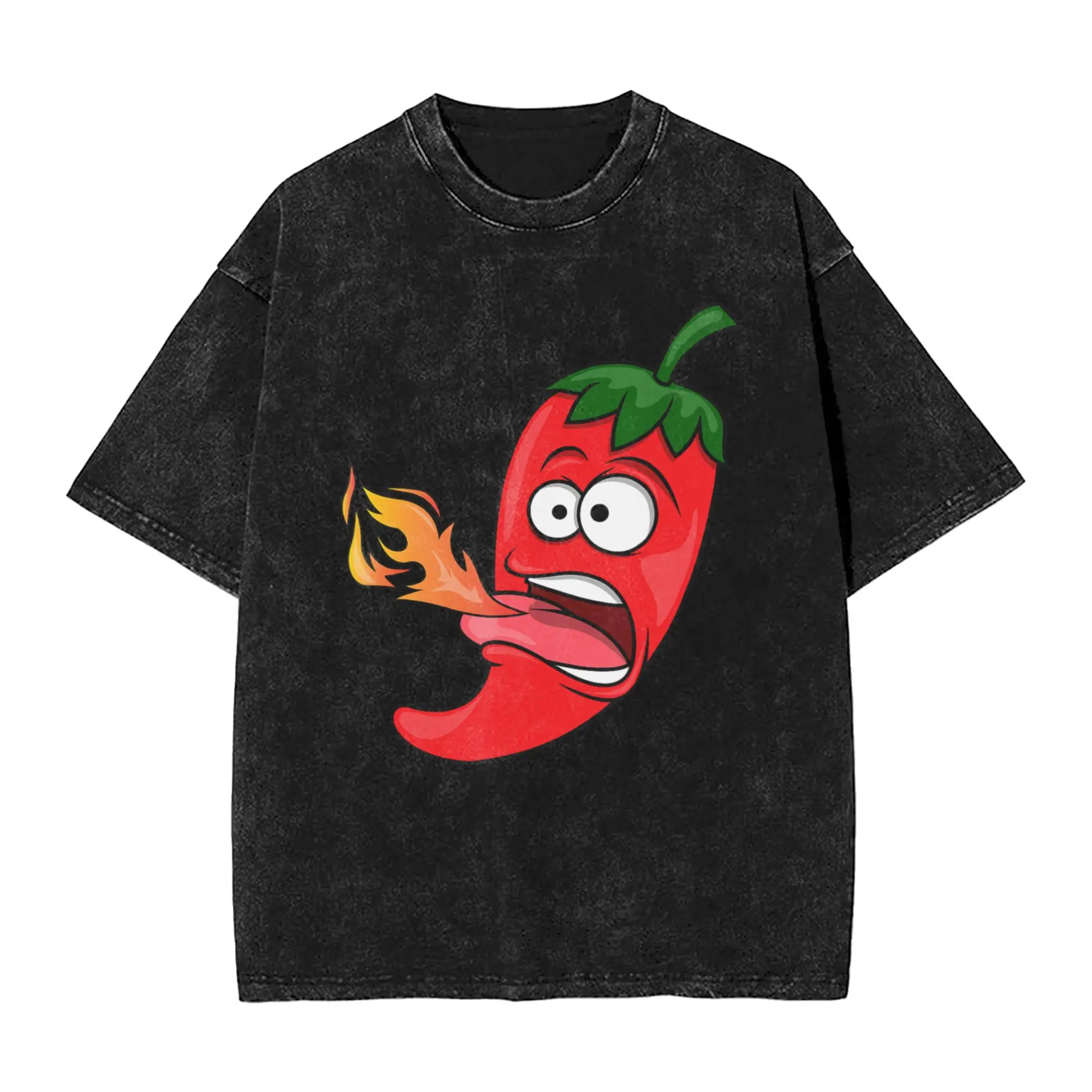 Chili Pepper Breathing Fire Red Hot Funny Cartoon T-Shirts Men Amazing Cotton Tee Shirt Round Neck Short Sleeve T Shirts