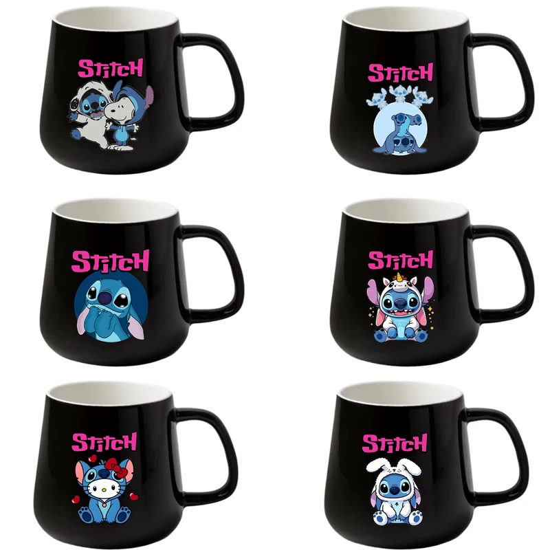 

400 мл керамическая кружка Disney Stitch, аниме, женская чашка для кофе, молока, чая, воды, мультяшная милая детская чашка для завтрака, овсянка, посуда для напитков, подарок
