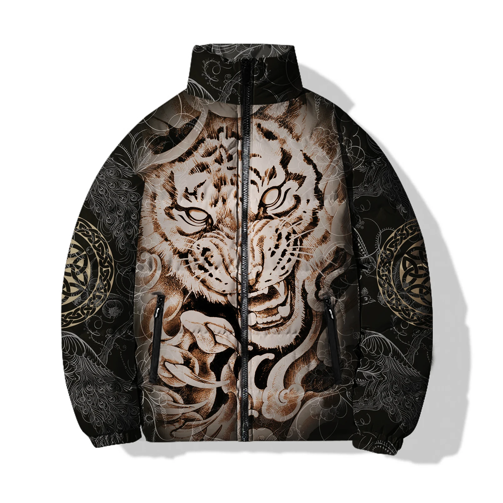 Trendy and Versatile Men\'s Winter Coats Domineering Tiger Print Mens Clothing Jackets Man Comfortable and Warm Parkas Coat Parka