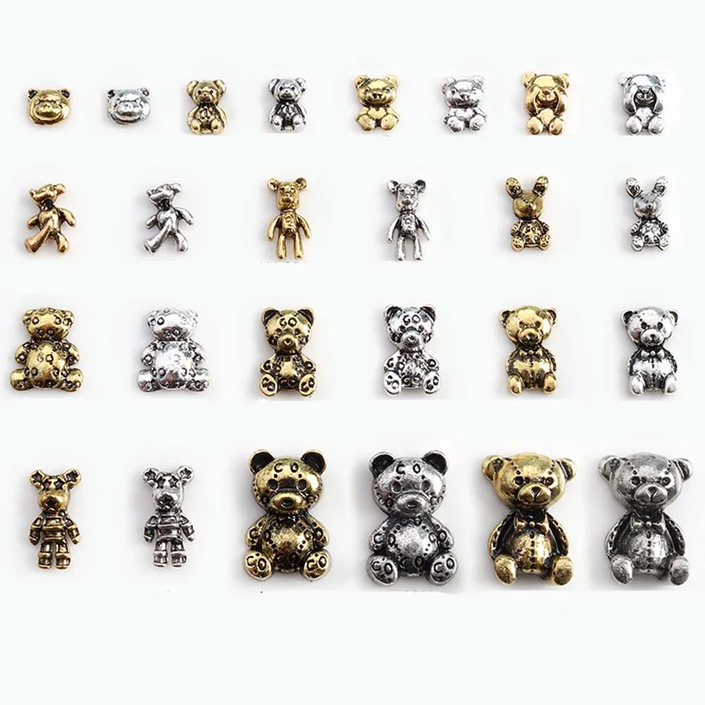 

20pcs Metal Alloy Bear Nail Art Charm 3D Vintage Punk Gold/Silver Multi-style Bear Nail Decoration DIY Fashion Nail Accessories