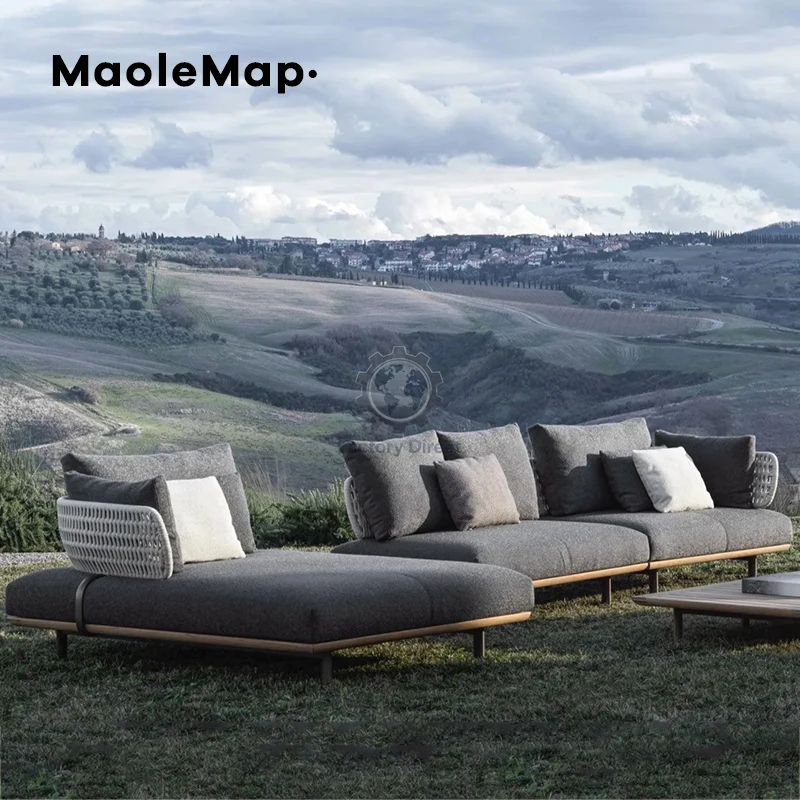 Outdoor Sofa Rattan Teak Combination Waterproof Designer Hotel Villa Courtyard Leisure Coffee Table Italian Terrace Furniture