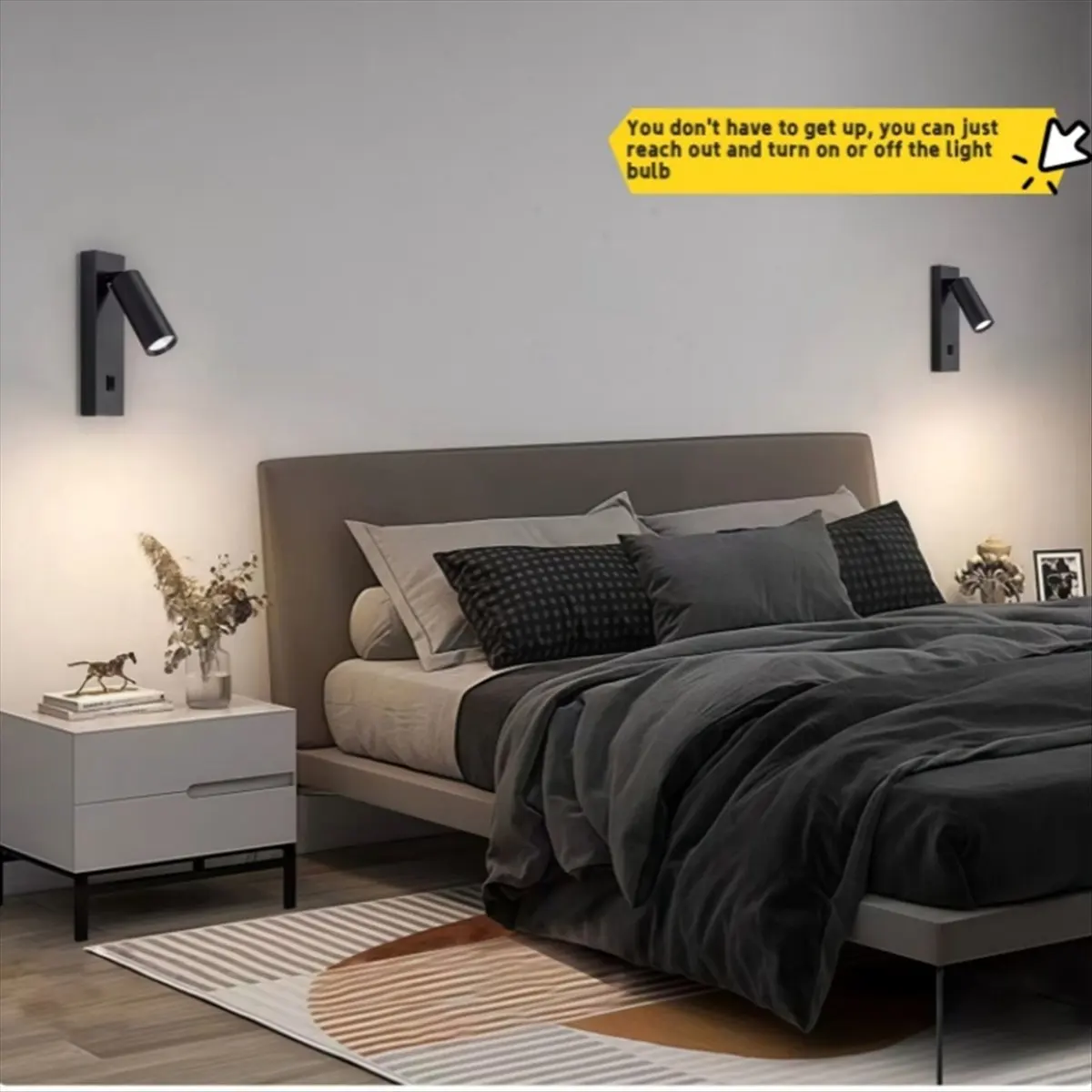 AA19 Eye Protection LED Reading Light Wall Lamp 360°Rotatable Folding 5W Spotlight Anti Glare Hotel Study Bedroom Hall Black