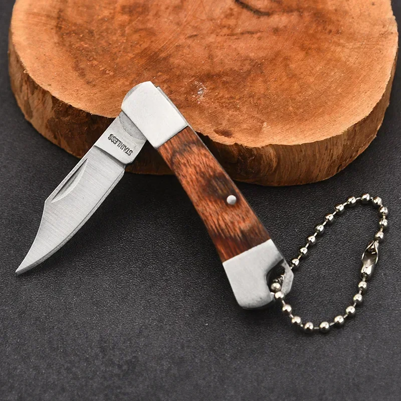 

Stainless Steel Sharp Mini Folding Knife Wood Handle Outdoor Camping Portable Fruit Pocket Keychain EDC Hand Tools For Survival