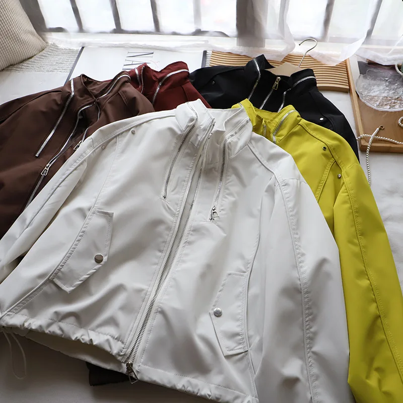 

Korean Style Stand Collar Casual Jacket for Women Autumn New Fashion Zipper Long Sleeve Loose Coat Female Versatile Tops