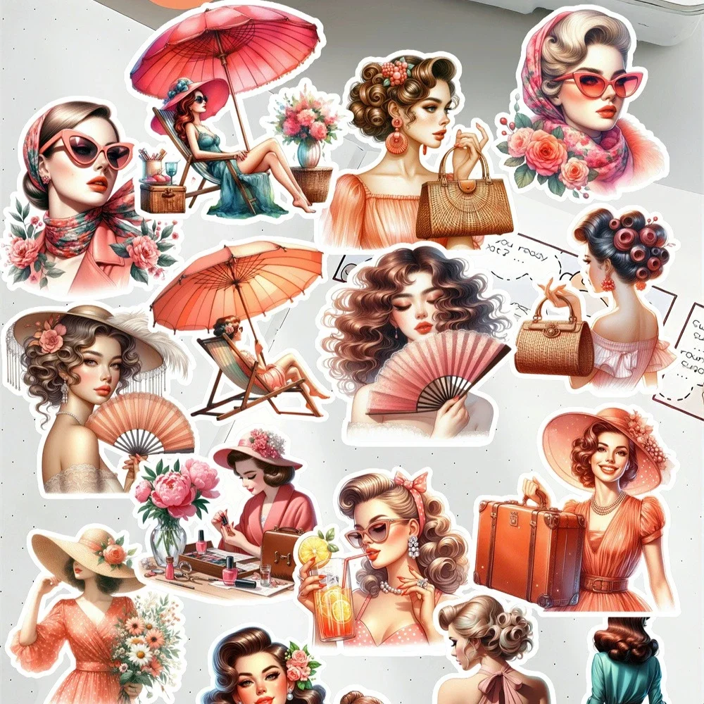 18pcs Watercolor Coral colored little girl Stickers DIY Scrapbook Diary Decoration  Album INS Style Stationery scrapbooking