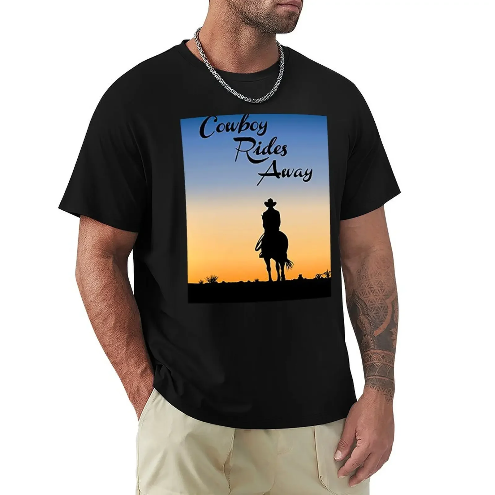 cowboy rides away T-Shirt blanks Aesthetic clothing man clothes mens funny t shirts