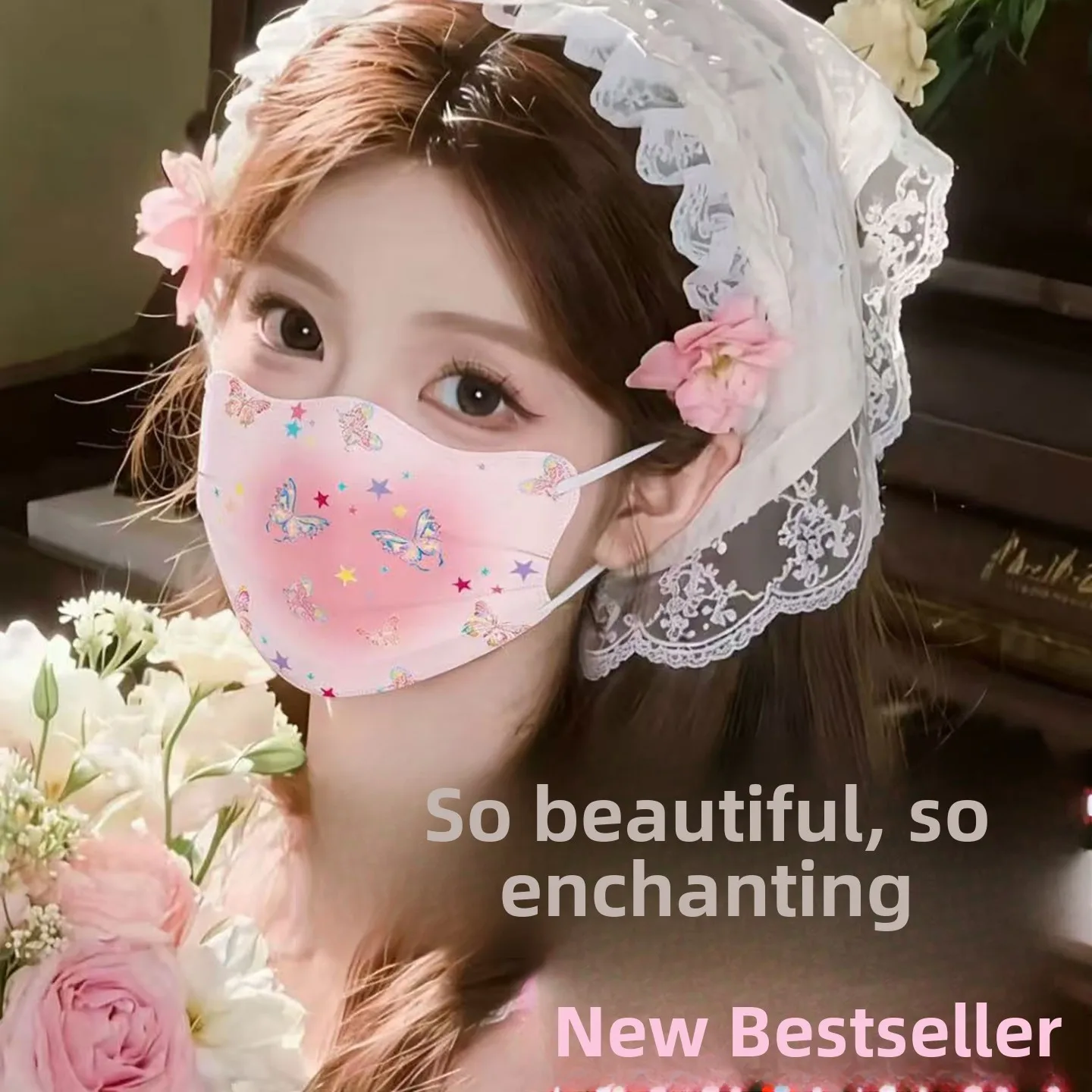 Trendy Disposable Three-Layer  Print Independent Mask Women's High Aesthetic Value V-Face Fashionable Breathable Fac...