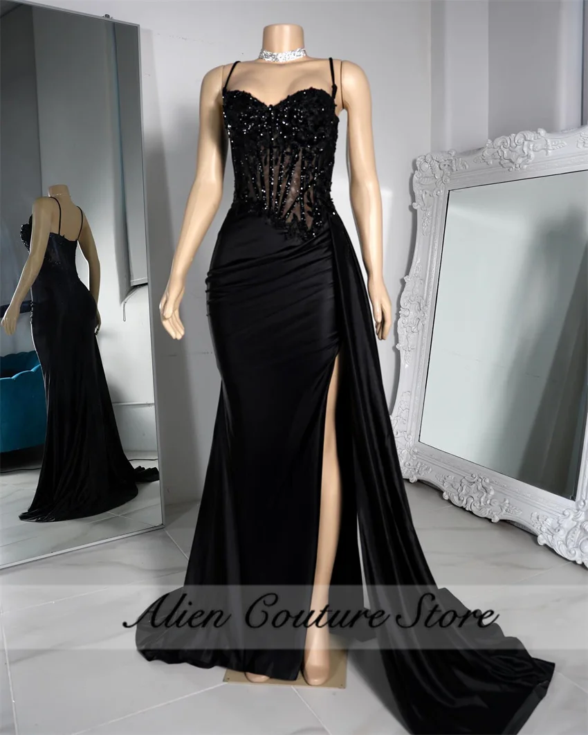 Luxury Black Long Mermaid Prom Dress Luxury 2024 Corset Beading Birthday Dress Women Evening Gown Bridemaid Gown