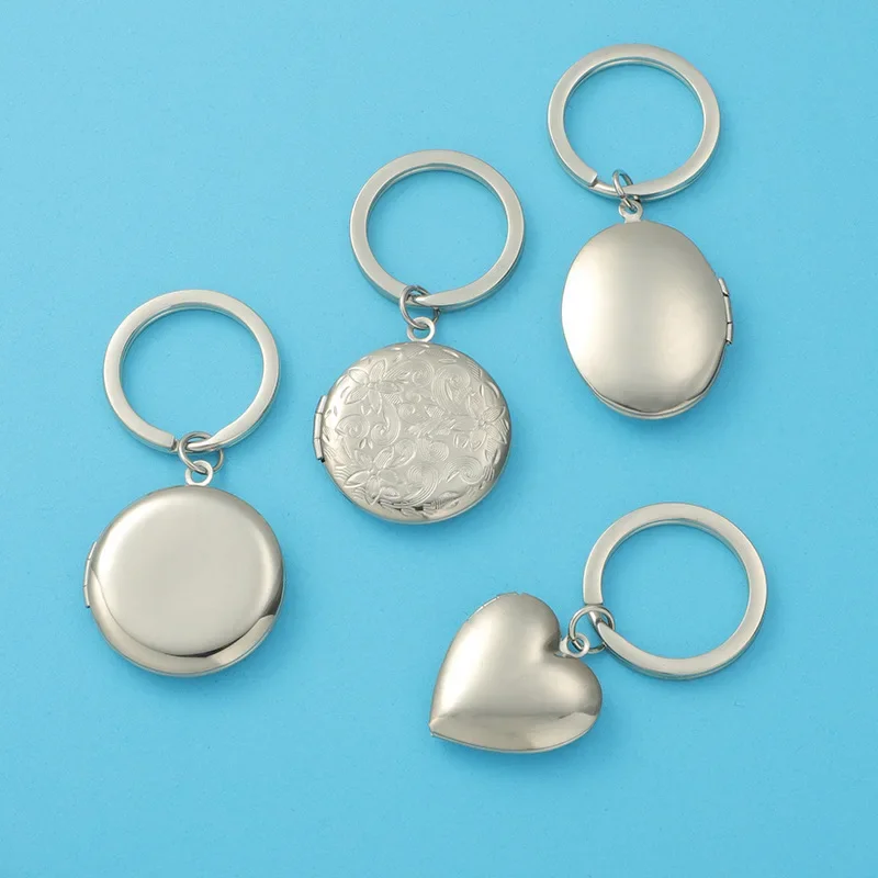 10pcs 316L mirror stainless steel multiple styles of picture box pendant DIY can be opened photo frame hanging pendant keychain