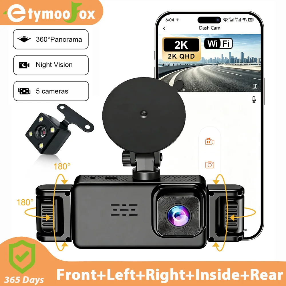 5 Channel Dash Cam 2K Front 360° All Round Car DVR WiFi IR Night Vision 24H Parking Monitor Loop Recording Car Driving Recorder