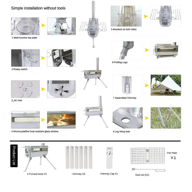 Stainless Steel Camping Stove Multifunction Portable Outdoor Stove Firewood Folding Tourist Burner Nature Hike Camp Equipment