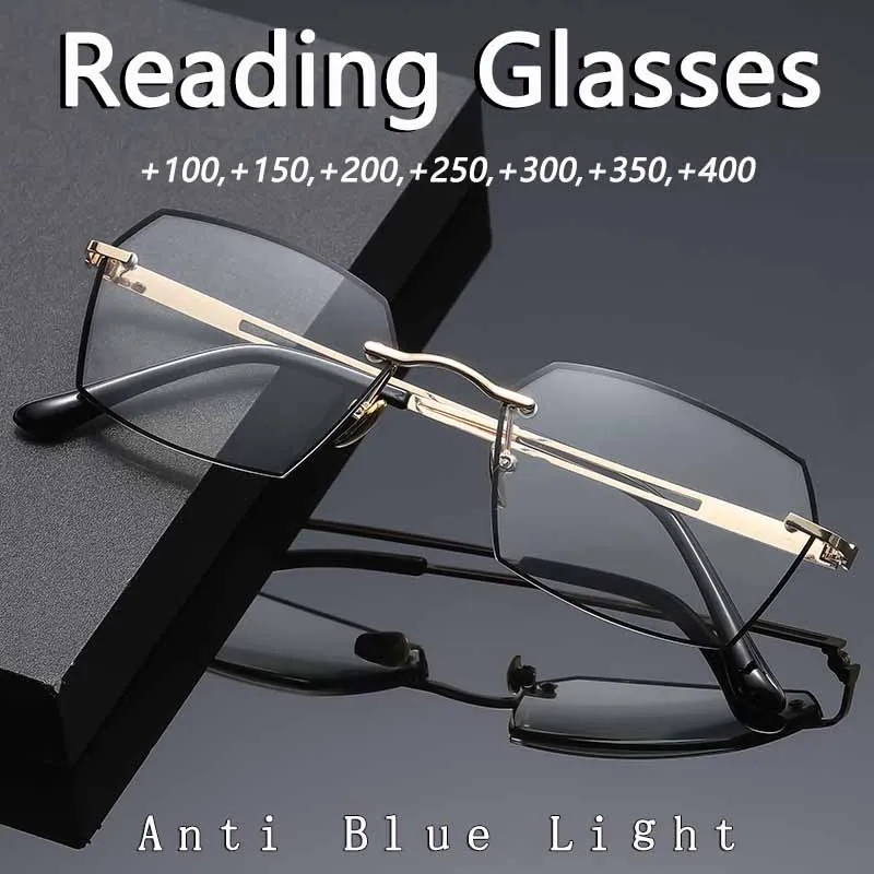 

Anti-Blue Light Reading Glasses New Metal Frame Men's High-Definition Business Style Presbyopia Glasses with Grade 0 To +4.0