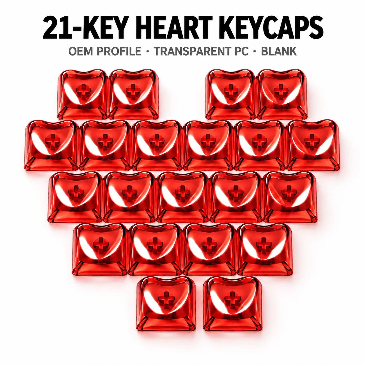 21-Key Heart-Shaped Keycaps for Mechanical Keyboards, Compatible with 60/61/68/104-Key Layouts, DIY Keycaps for Mechanical