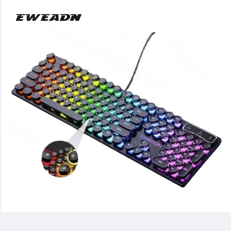 

Eweadn GX330 Wired Keyboard Retro Punk Round ABS Keycaps RGB Backlit 104 Keys Gaming Keyboard PC Gamer Laptop Desktop Boy Gifts