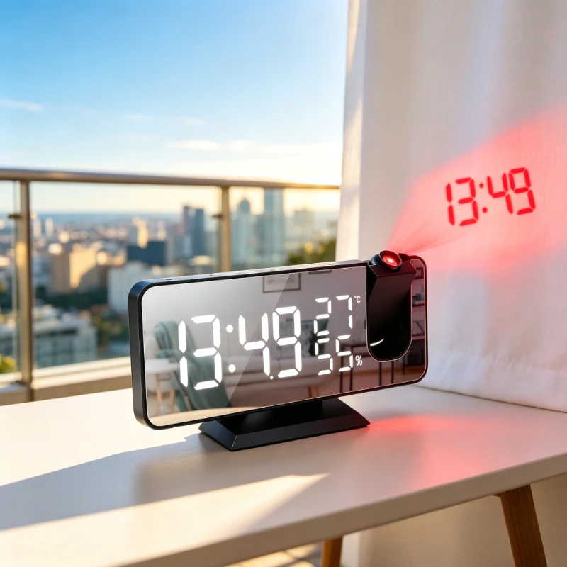 180° Projection Alarm Clock LED Display USB Electronic Desktop Clock with Snooze Mode Timer