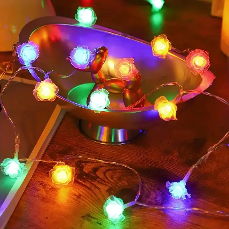 5/7M Solar Flower Shape String Lights Outdoor LED Waterproof Garden Christmas Party Decor LED Solar Rose Colorful String Light