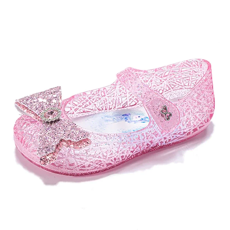 

Сандалии для девочек, новинка лета 2024, модные детские прозрачные туфли на плоской подошве с бантом, повседневная обувь принцессы с мягкой подошвой и кристаллами для маленьких девочек