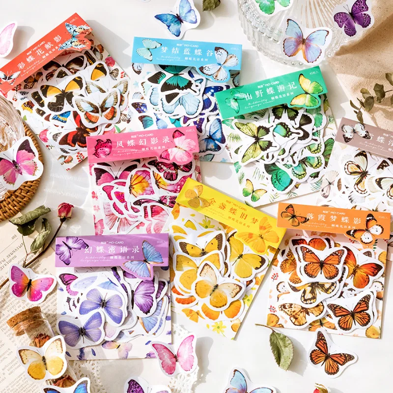 45 Pcs/Pack Butterfly Floral Language Series Stickers, Vintage Watercolor DIY Sealing & Journaling Supplies
