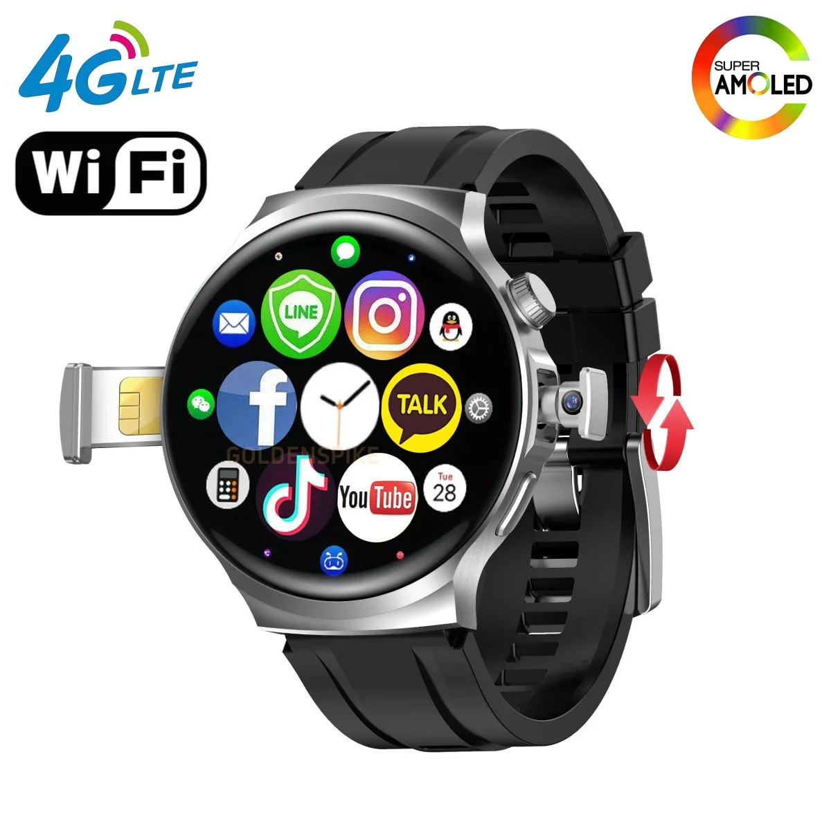 1.98-inch Amoled large Screen Smartwatch Android 13.0 Smart Watch Men With 210° Rotating Camera GPS Position WIFI Sim Card Slot
