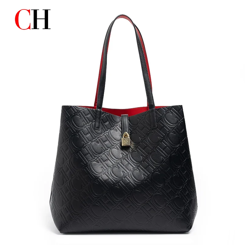 CH Solid Color Women's Bucket Bag Classic Luxury Letter Printing Simple Commuting Large Capacity Women's Handbag