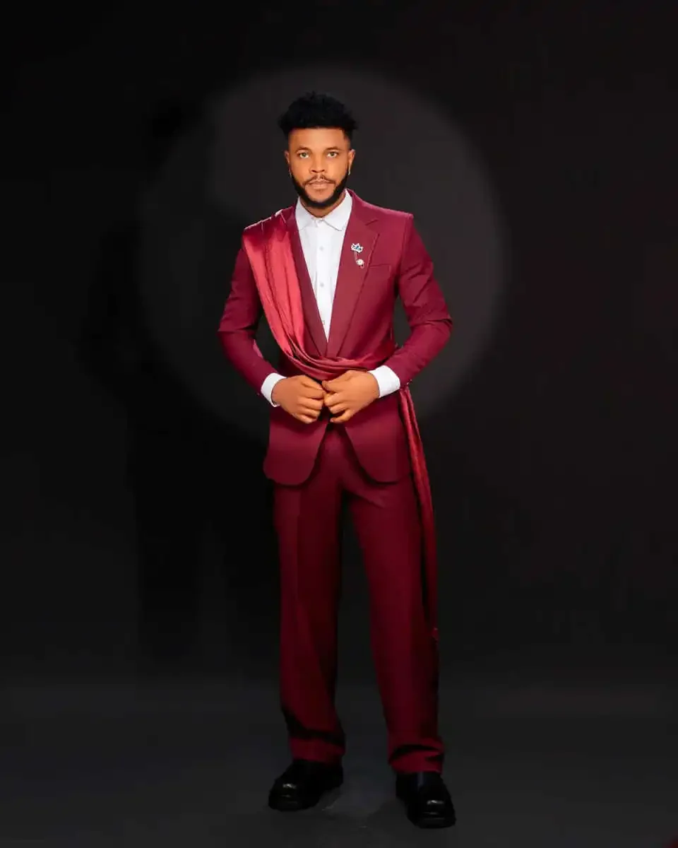 

Burgundy Wedding Tuxedos 2 Piece Set Jacket Pants Notched Lapel Men Suit With Wrap One Button Party Suits Customized