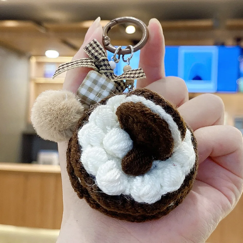 Portable Realistic Crochet Fruit Cake Keychain Kawaii Handmade Mini Bag Charm Cartoon Multi-color Knitted Keyring Birthday Gift