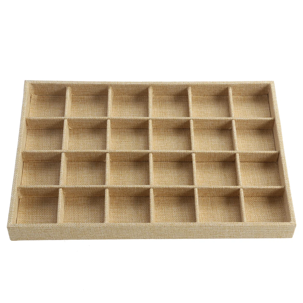 

24 -Grid Linen Jewelry Storage Box Earring Tray Organizer Earrings Holder Display Case