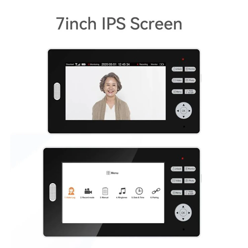 Monitor de seguridad para el hogar, videoportero inalámbrico de 7 pulgadas, HD, 1080P, 2,4 Ghz, cobertura de largo alcance, 2MP, desbloqueo de